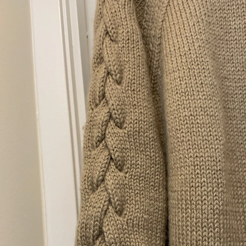 Hand Crafted Cable-Sleeve Crewneck Sweater in Tan - Picture 2 of 4
